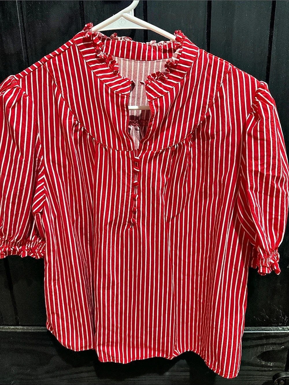 Striped Ruffle Blouse in Red & White Size Medium